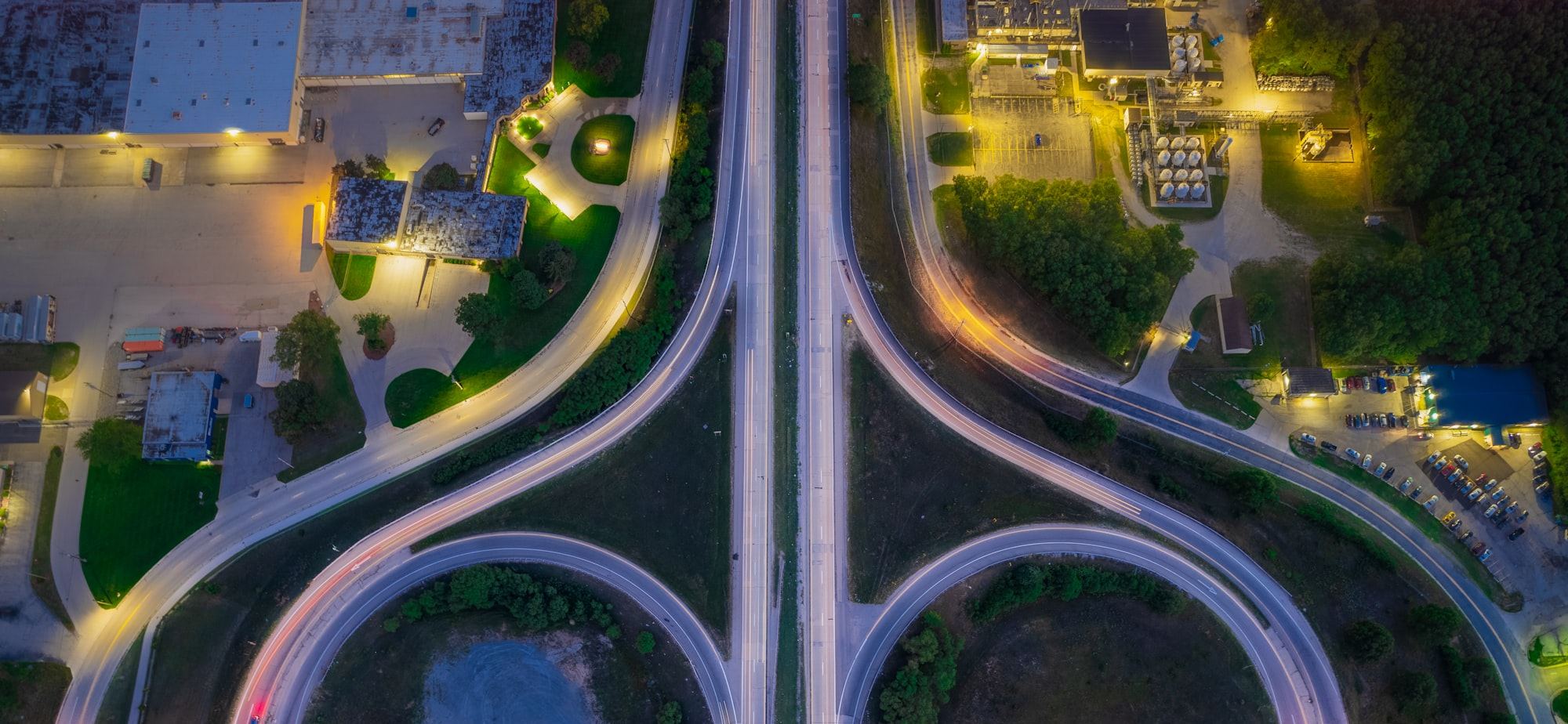 Interchange light ribbons at dusk